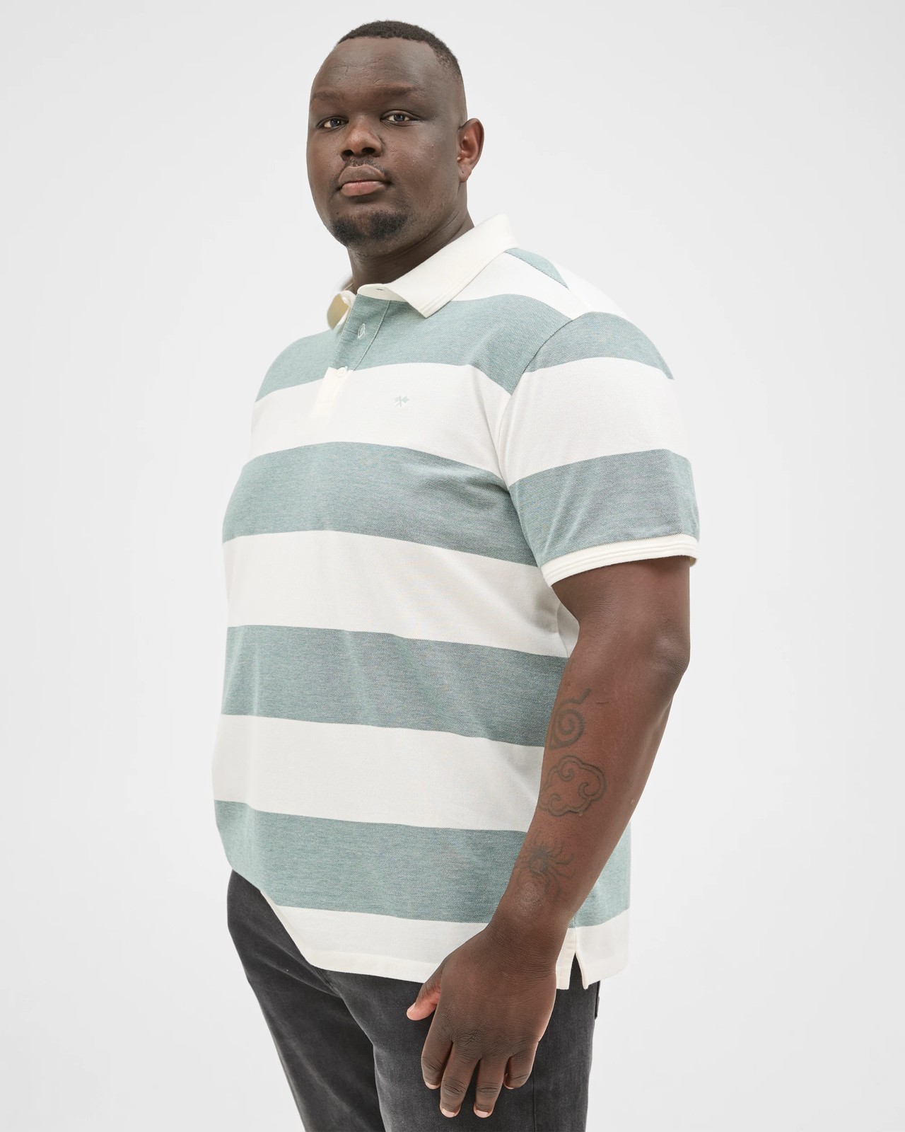 Plus Size Australian Cotton Block Stripe Polo Top - Green 5 of 6