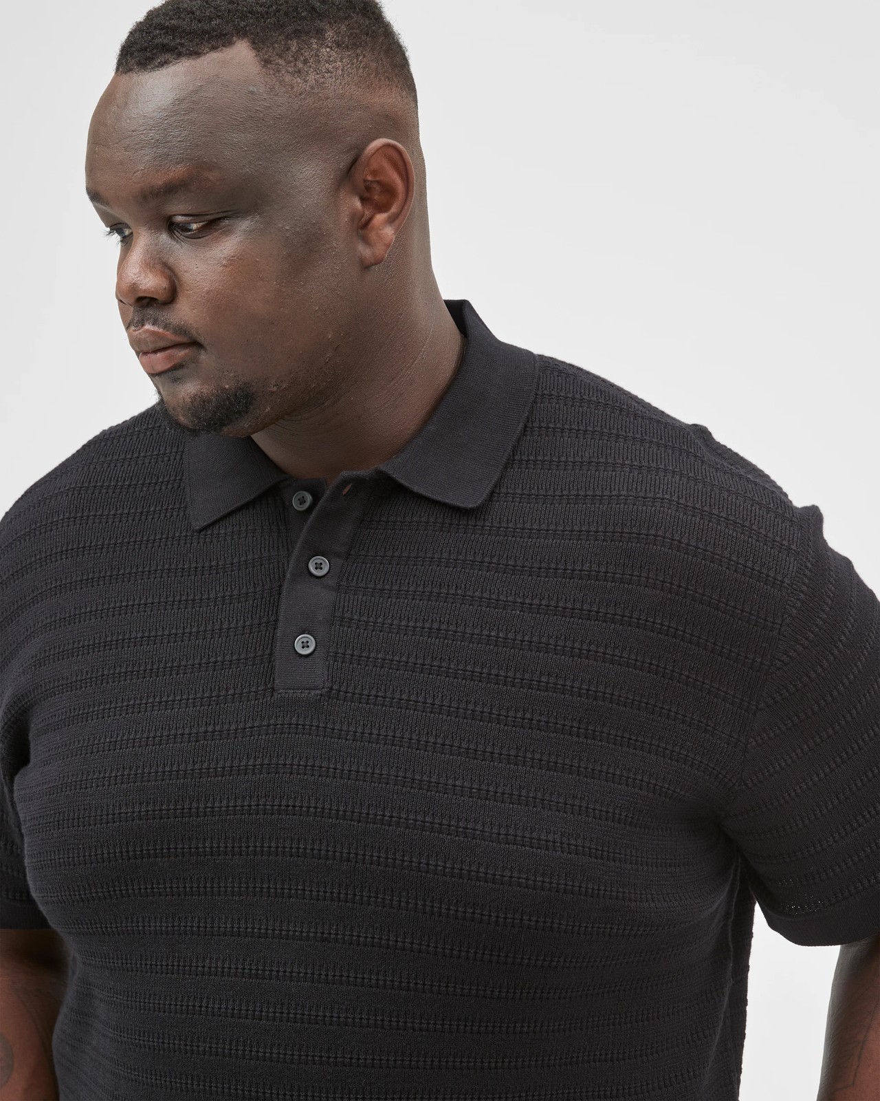 Plus Size Australian Cotton Knitted Polo Top - Black 3 of 6