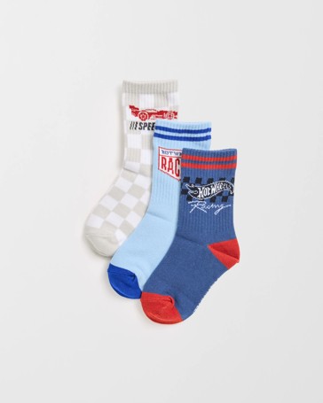 Licensed Hot Wheels 3 Pack Younger Boys Crew Socks