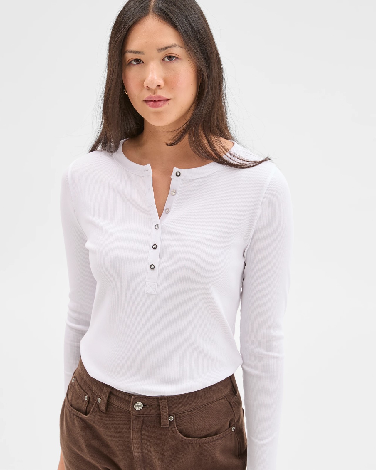 Australian Cotton Long Sleeve Rib Henley T-Shirt - White 2 of 5