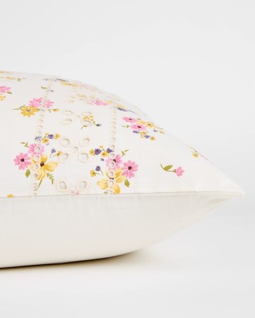 Dahlia Floral Embroidered European Pillowcase - Cloud