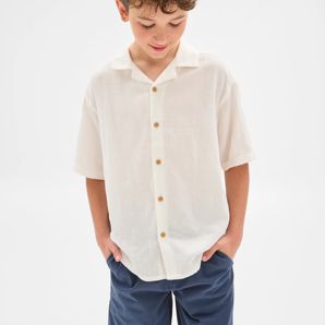 Cotton Linen Blend Short Sleeve Textured Shirt