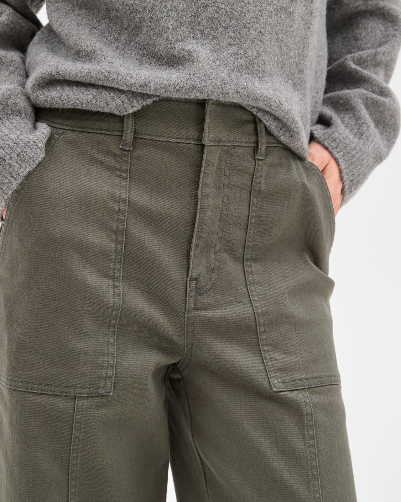 Australian Cotton Blend Stretch Twill Wide Leg Pants - Oregano 4 of 6