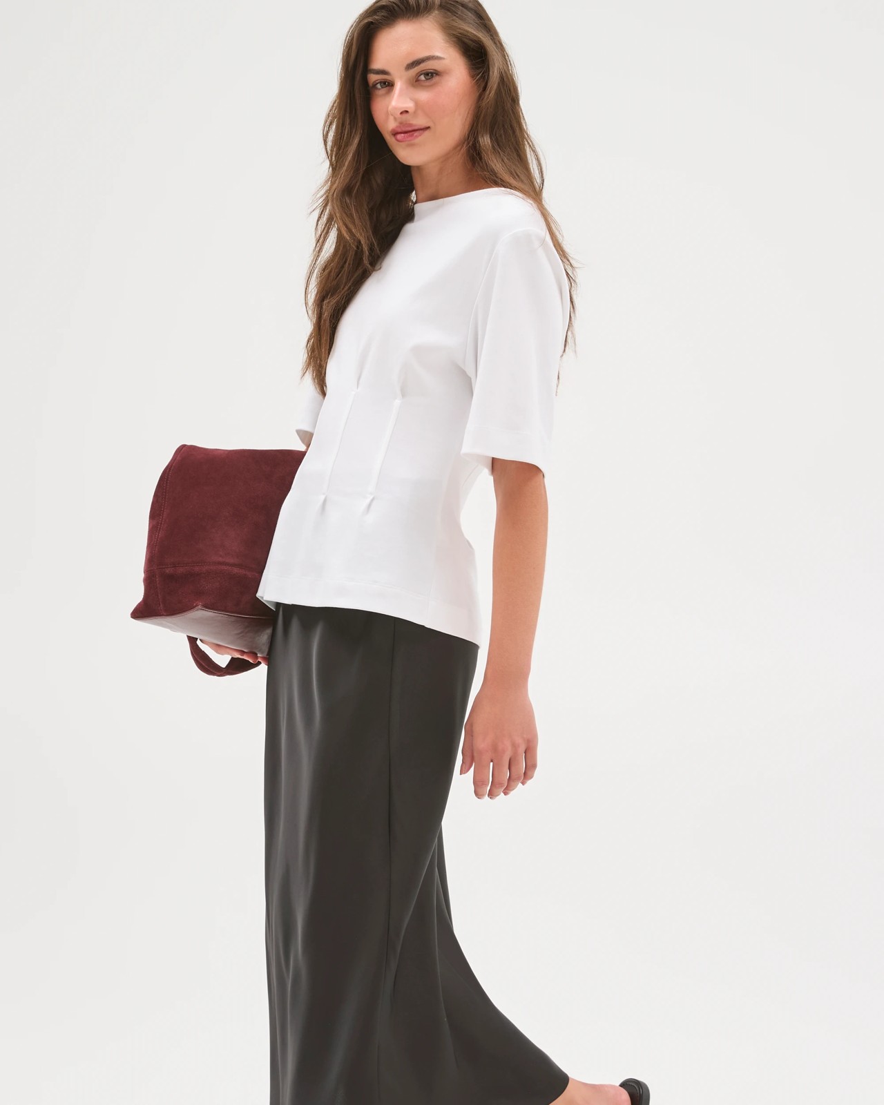 Petites Bias Cut Satin Midi Skirt 4 of 5