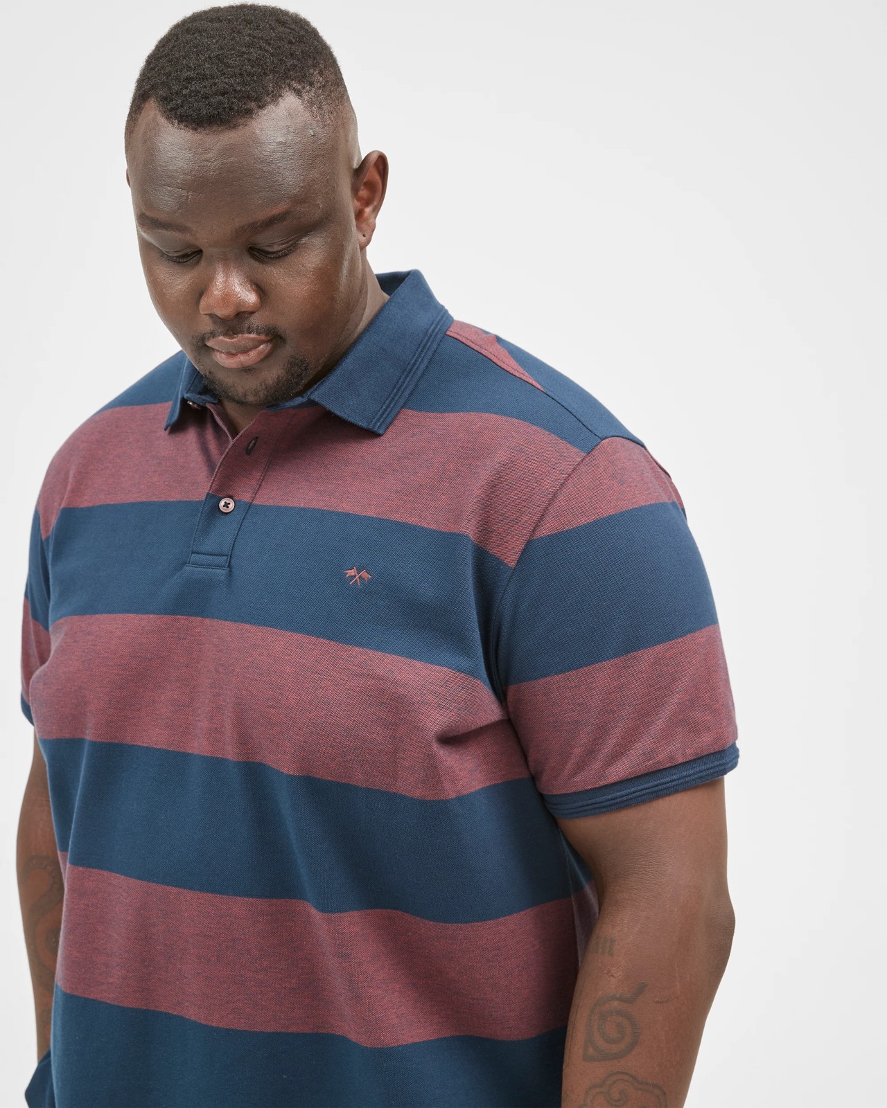 Plus Size Australian Cotton Block Stripe Polo Top - Henna 5 of 5