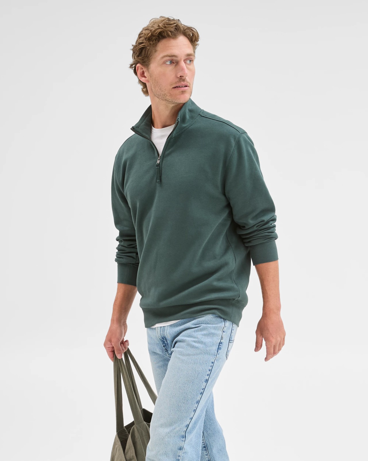 Australian Cotton Blend Fleece Half Zip Top - Dark Green 4 of 6