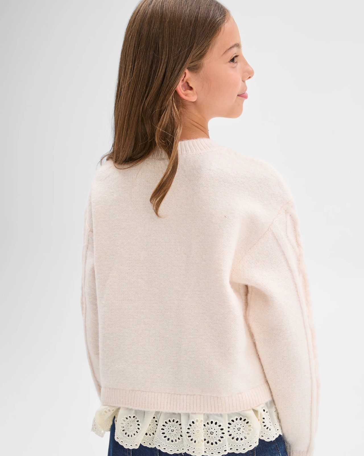 Cable Knit Lace Hem Sweater - Cream 5 of 5