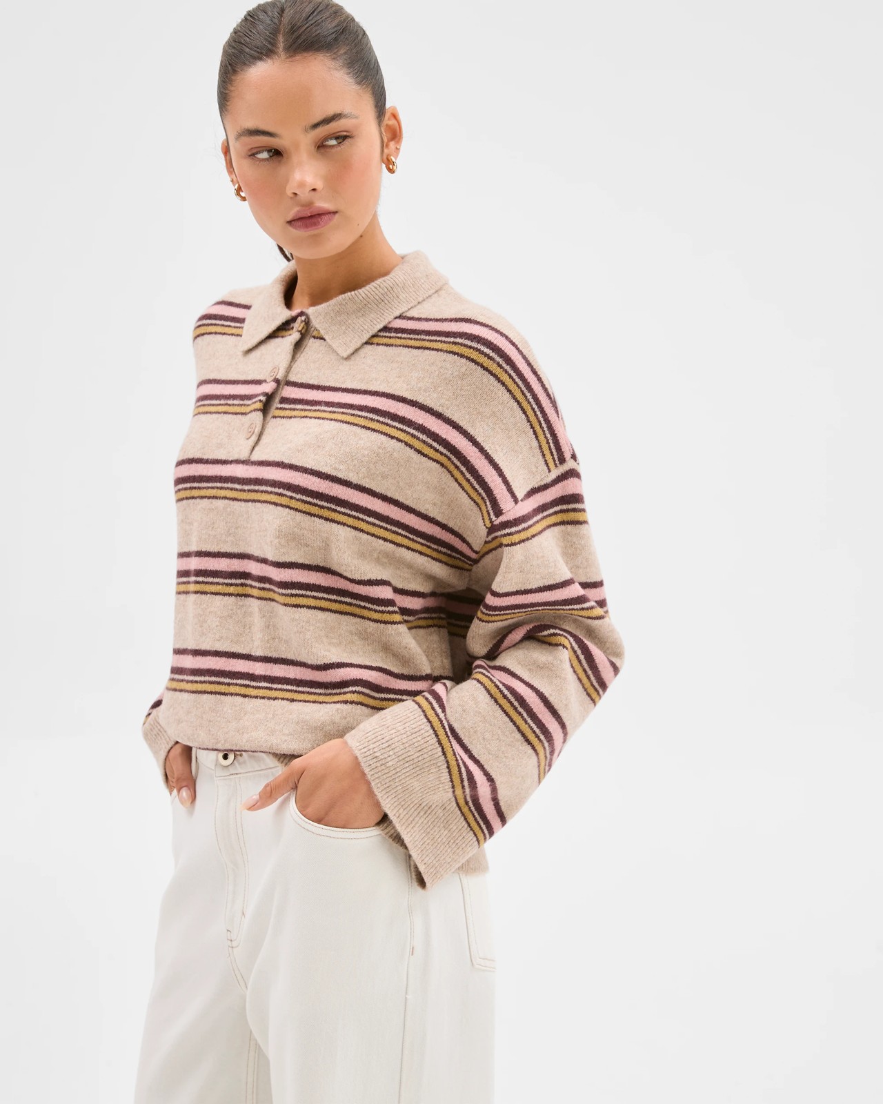 Lily Loves Long Sleeve Striped Polo Top - Fudge Stripe 4 of 6