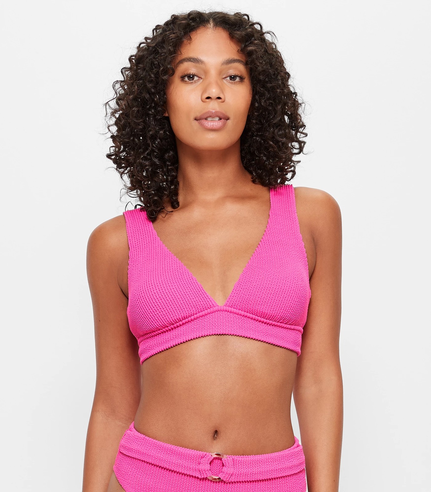 Crinkle Plunge Bikini Top with Recycled Polyester Pink