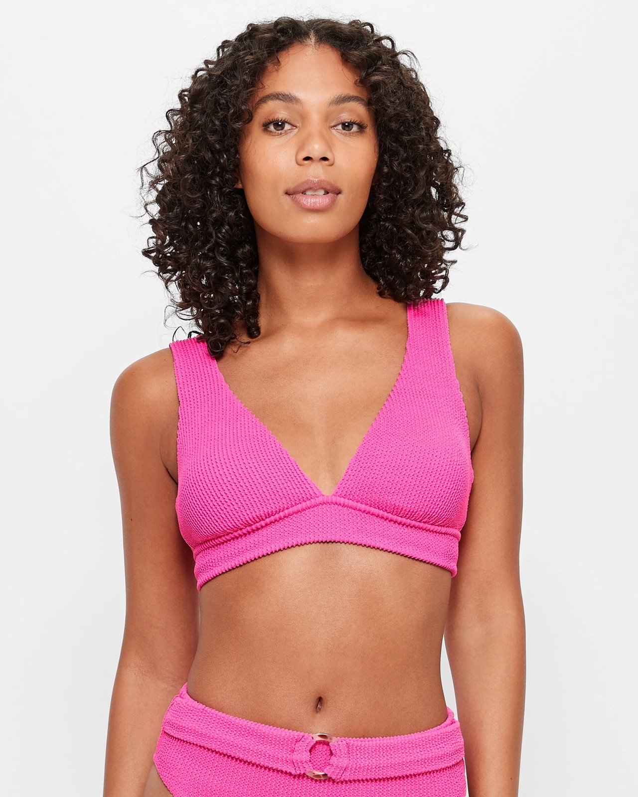 Crinkle Plunge Bikini Top with Recycled Polyester Pink