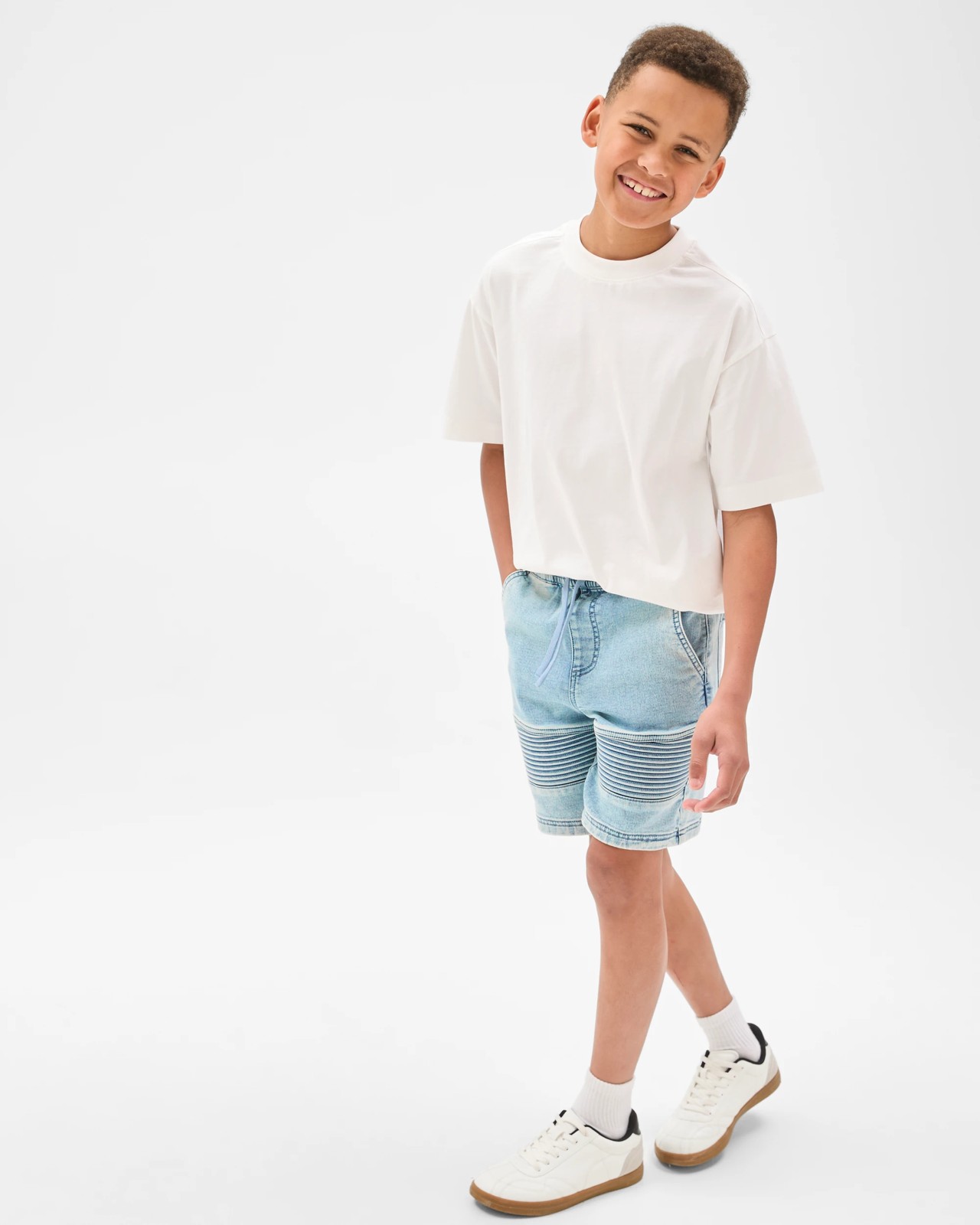 Knee Length Denim Biker Shorts - Light Wash 3 of 5