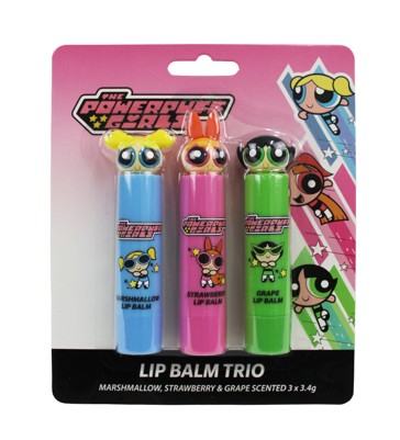The Powerpuff Girls Tinted Lip Balm Trio - Marshmallow, Strawberry and Grape Scented