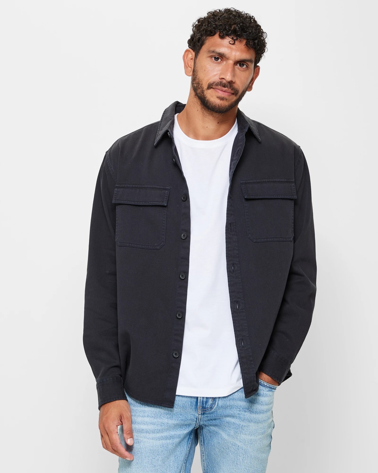 Twill Overshirt - Washed Black | Target Australia