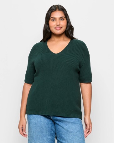 Plus Size Australian Cotton V-Neck Knit T-Shirt