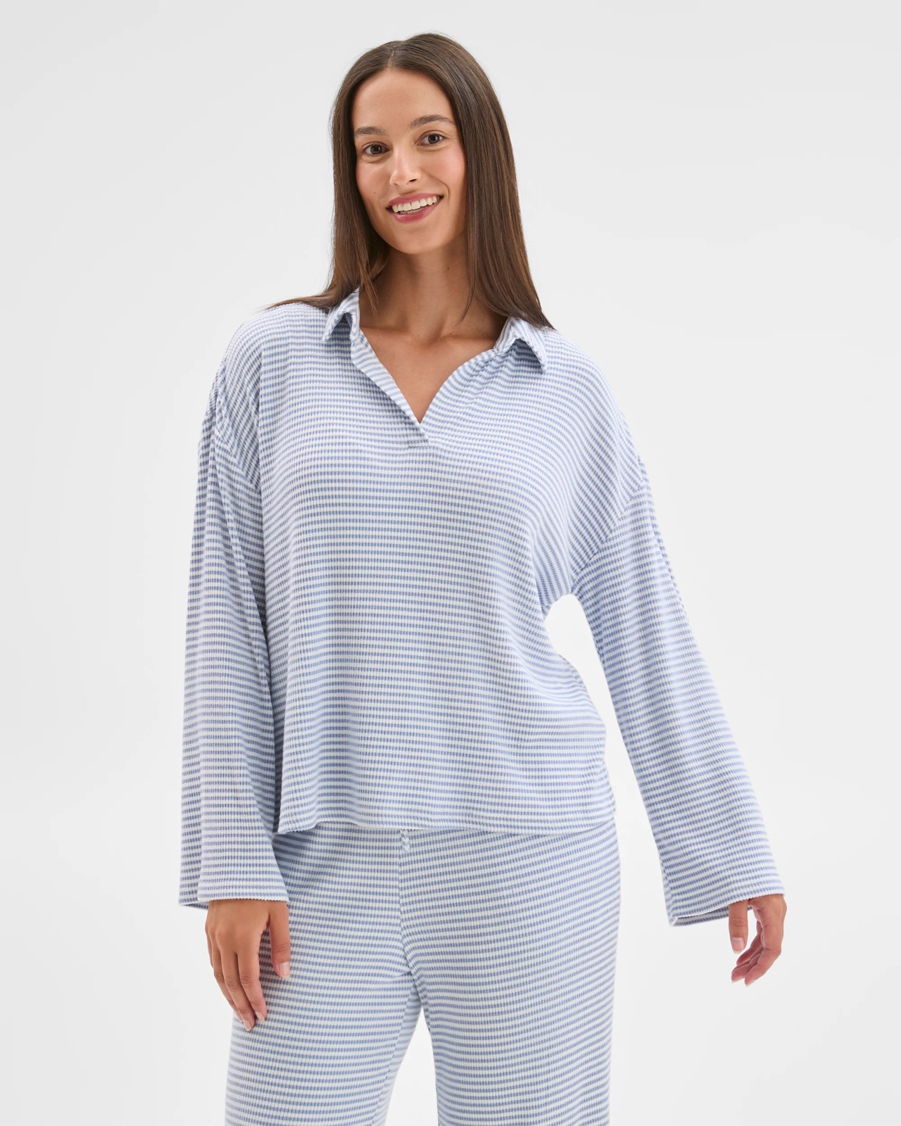 Cosy Rib Notch Collar Top - Blue 3 of 6