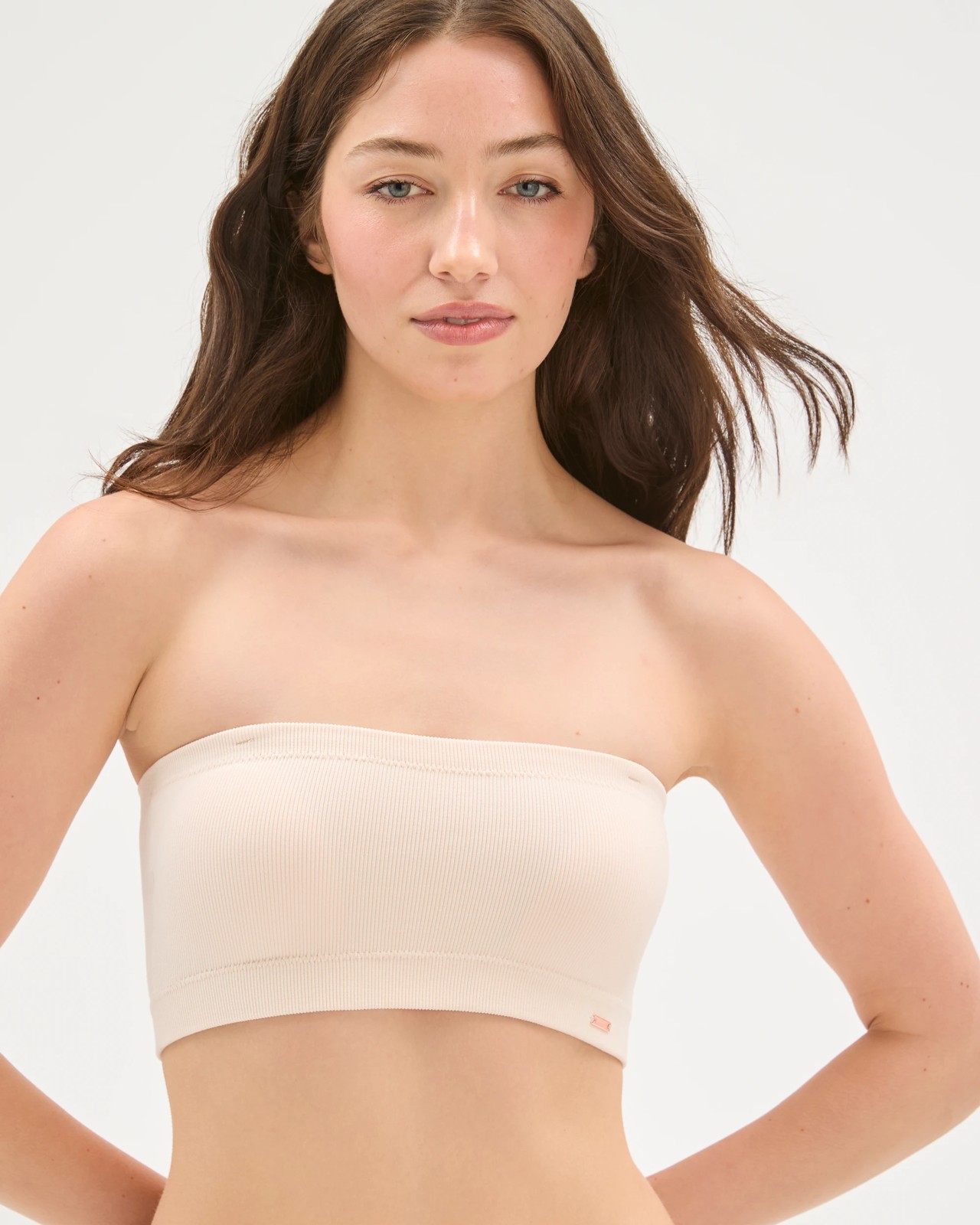 Lily Loves Rib Seamfree Bandeau Crop Top - Shell 2 of 4