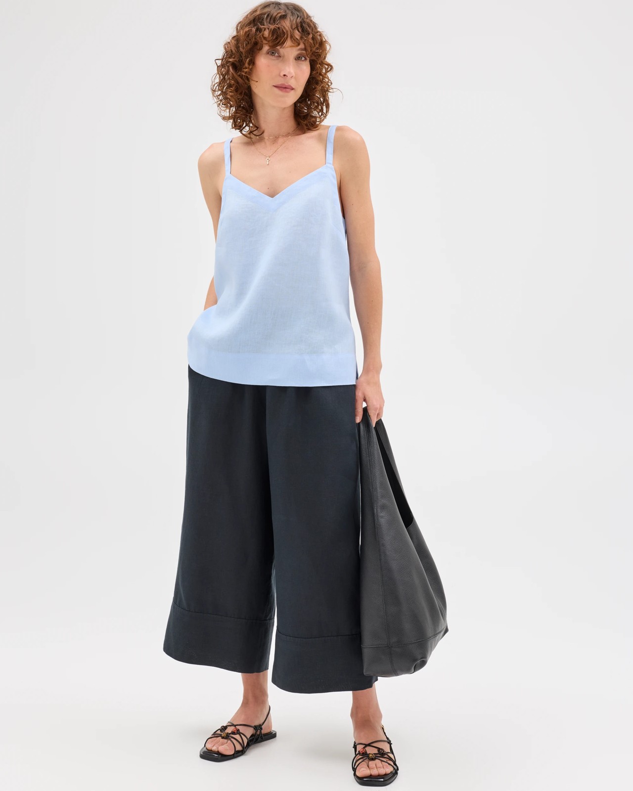 European Linen V-Neck Camisole - Pale Blue 2 of 5