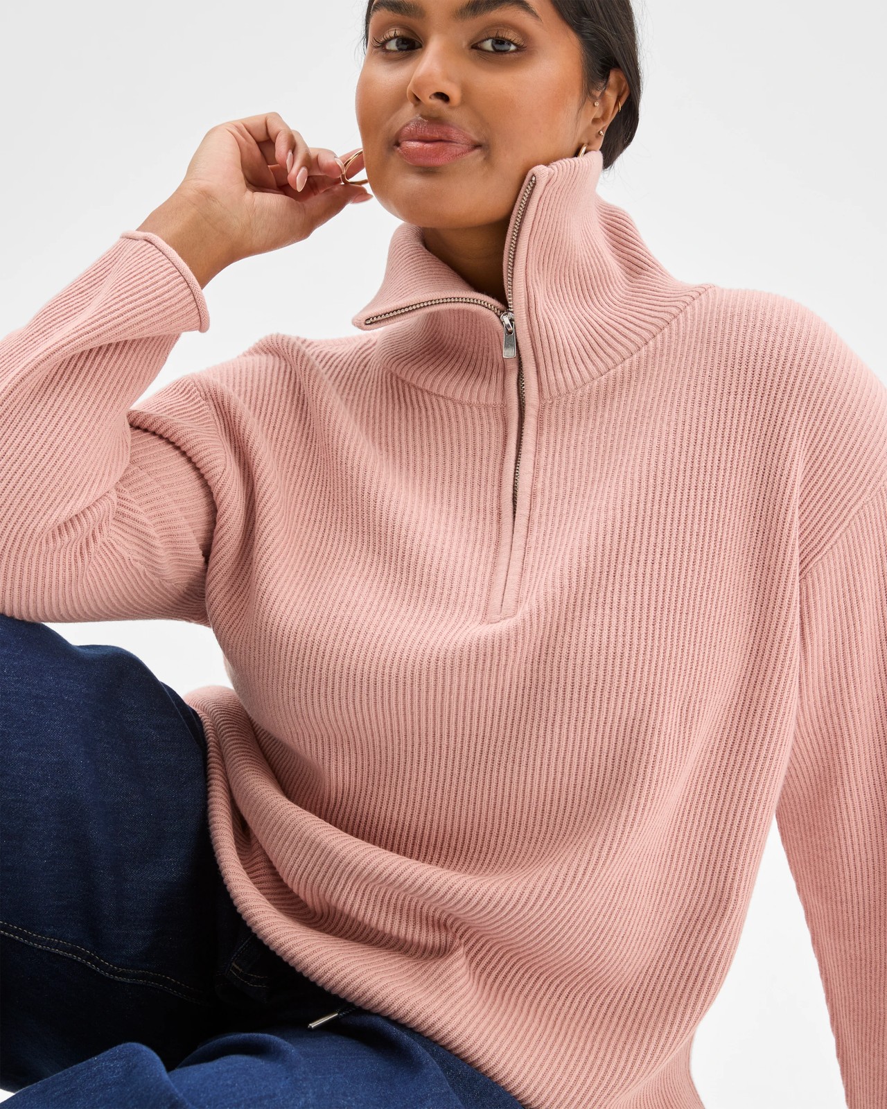 Plus Size Australian Cotton Blend 1/4 Zip Jumper - Blush 2 of 5