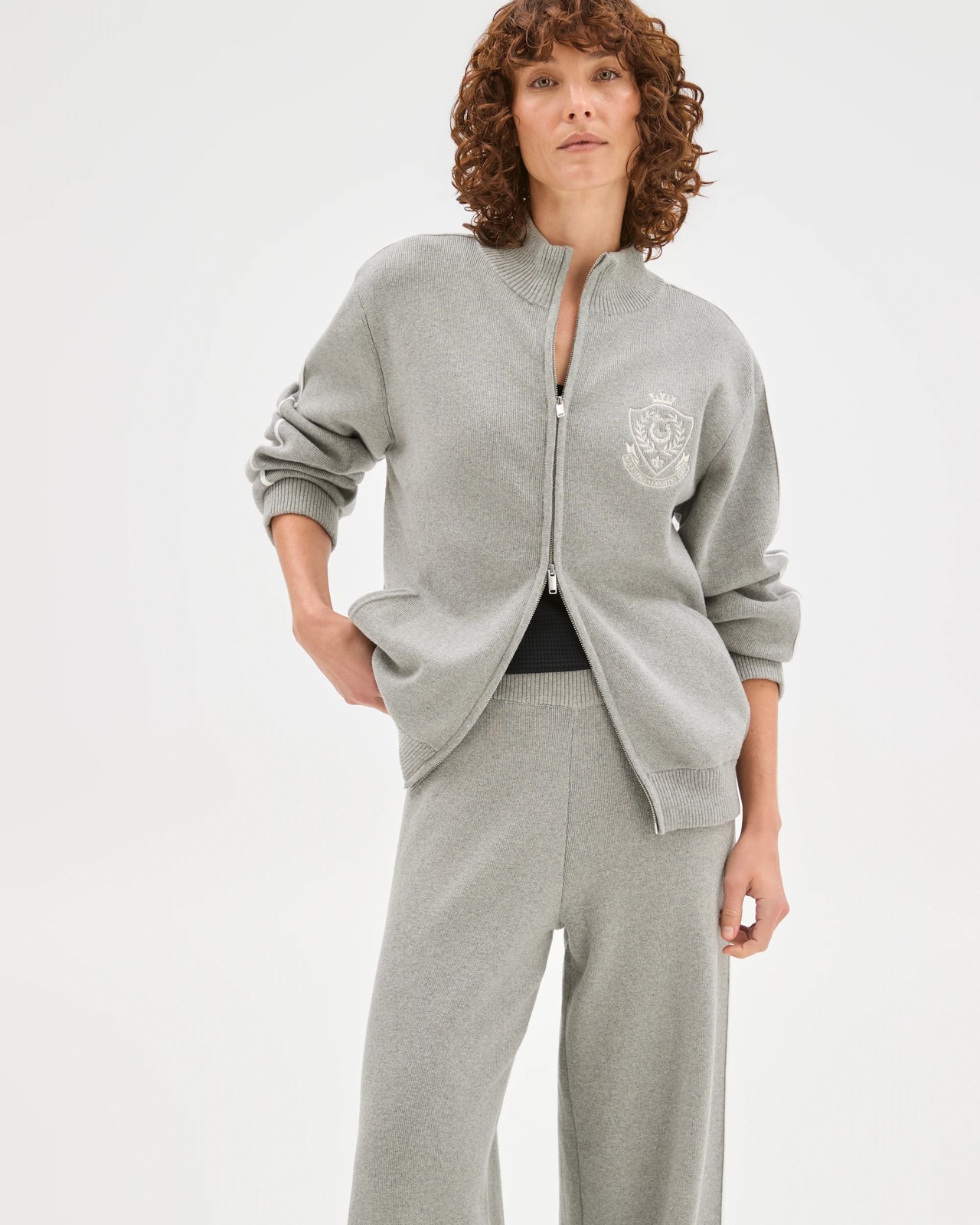 Active Australian Cotton Blend Side Stripe Wide Leg Pants - Grey Marle 3 of 5