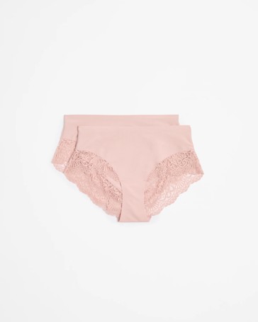 2 Pack Smooth Touch Lace Bonded Waist Midi Briefs