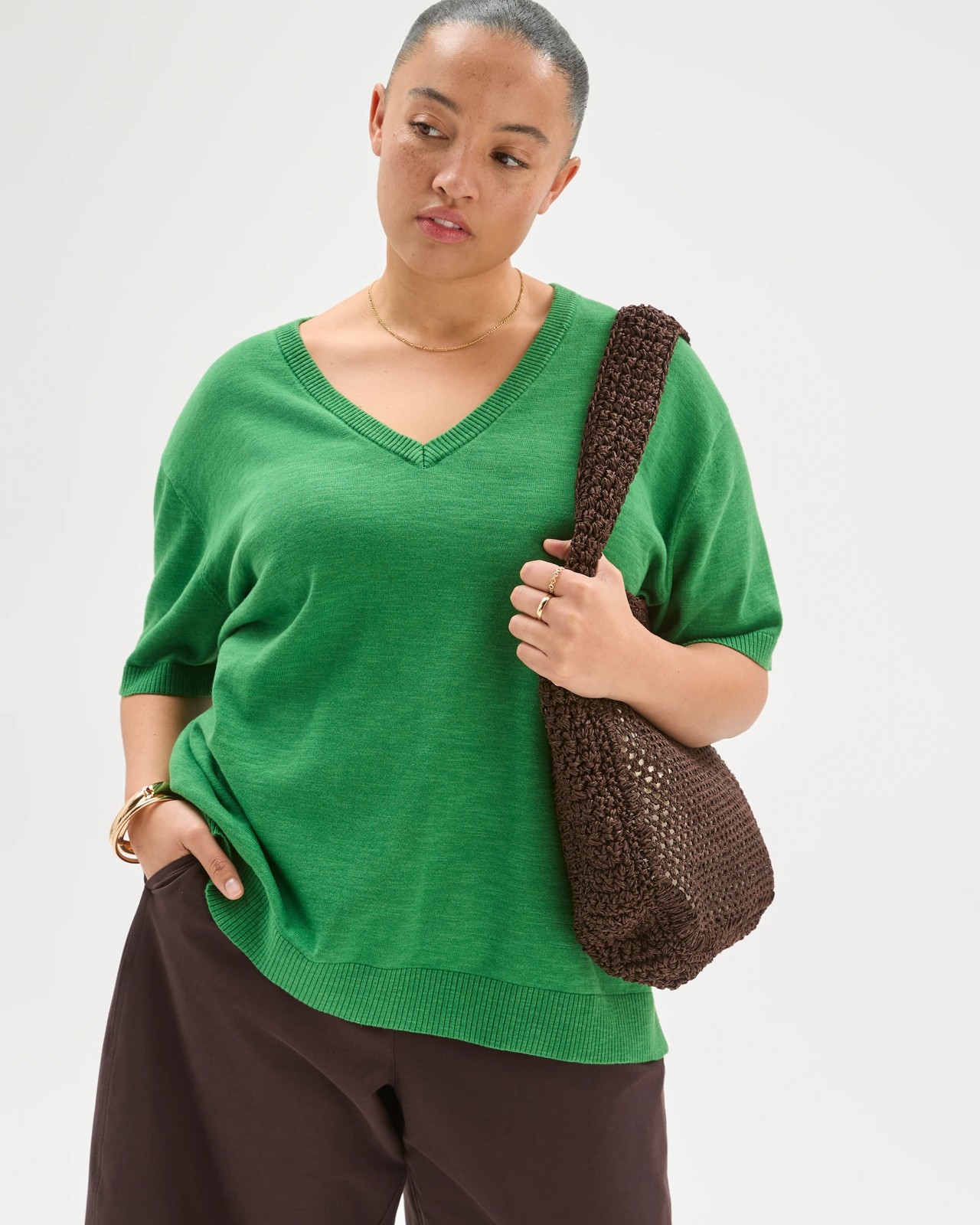 Plus Size Australian Cotton Blend V-Neck Knit T-Shirt 2 of 6