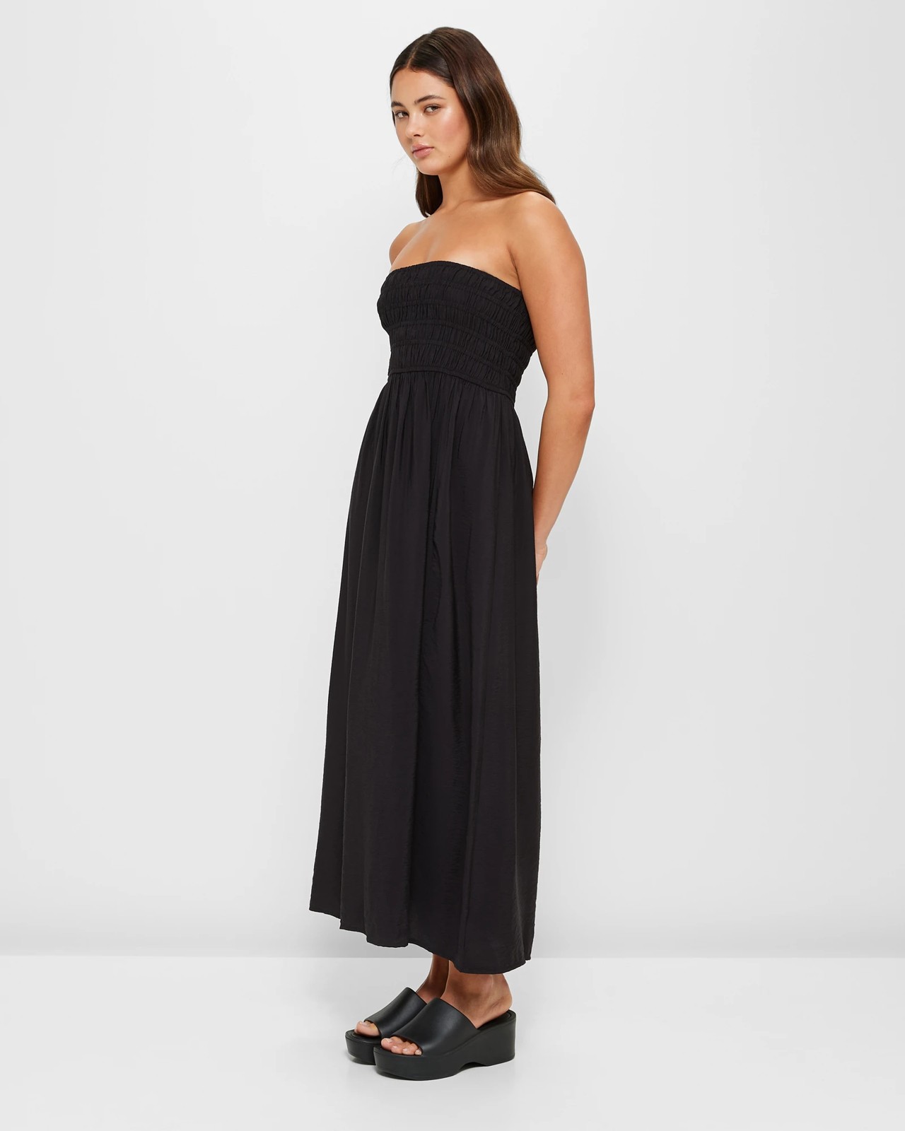 Black Strapless Lace Dress, Black Midi Cocktail Dress Lily Boutique