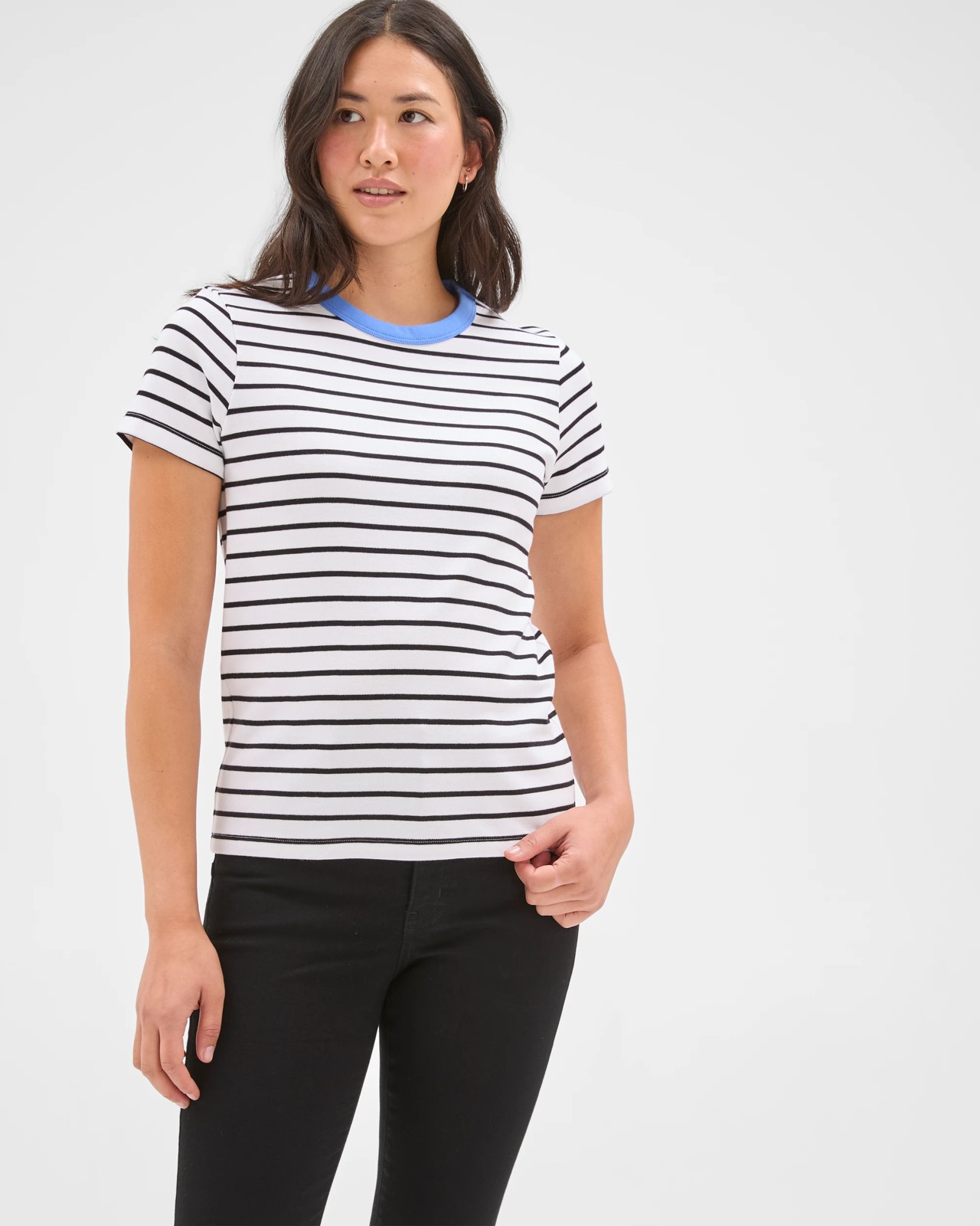 Australian Cotton Interlock Neat T-Shirt  - White / Black 3 of 5