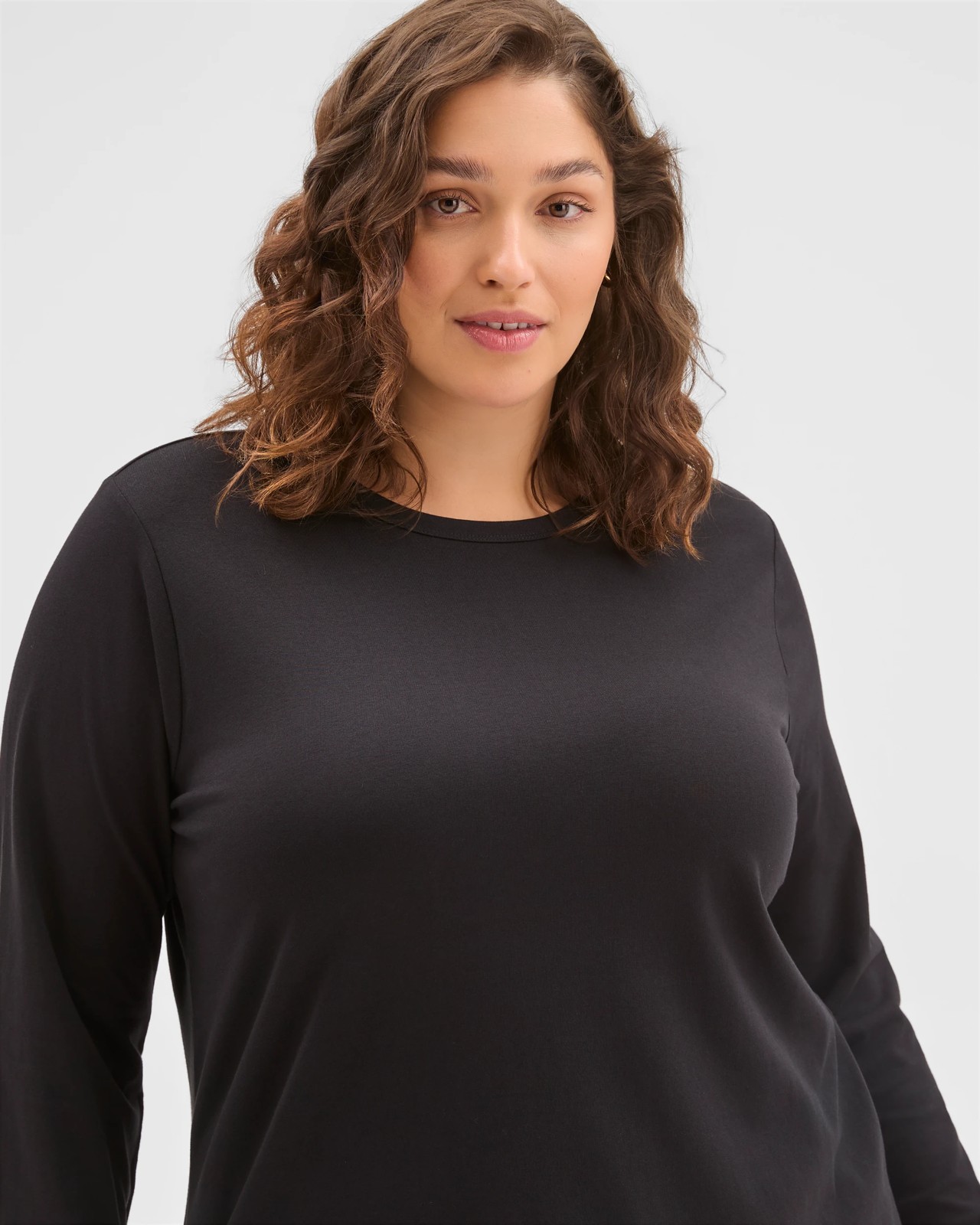 Plus Size Australian Cotton Long Sleeve Crew T-Shirt - Black 5 of 6