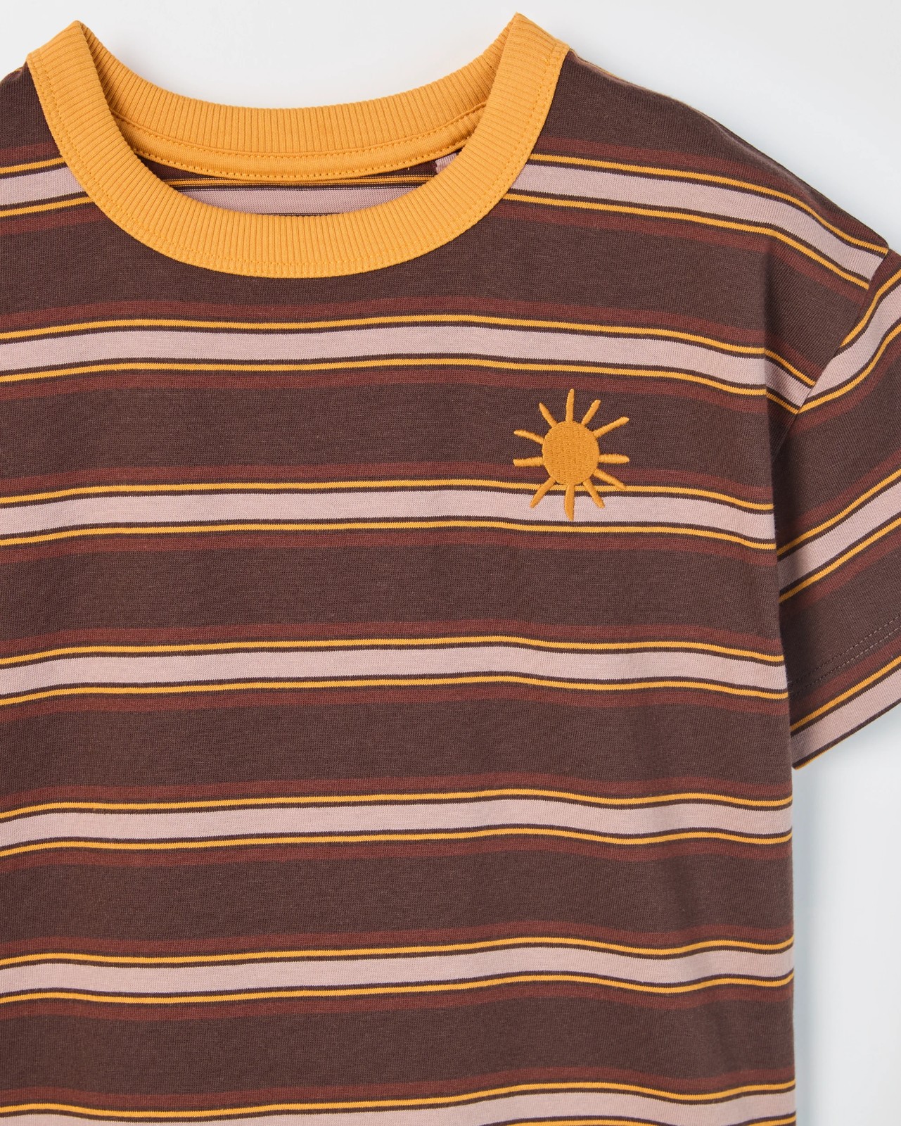 Australian Cotton Oversized Embroidered Stripe T-Shirt - Brown / Orange 4 of 6