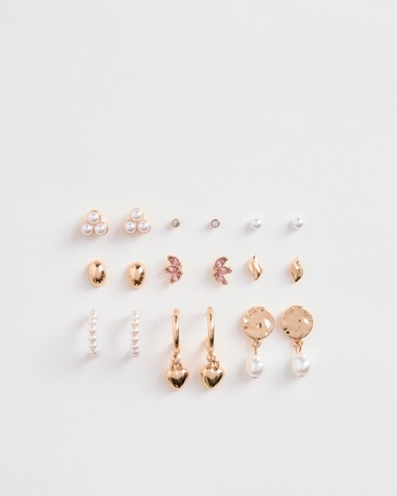 9 Pack Faux Pearl Stud Earrings