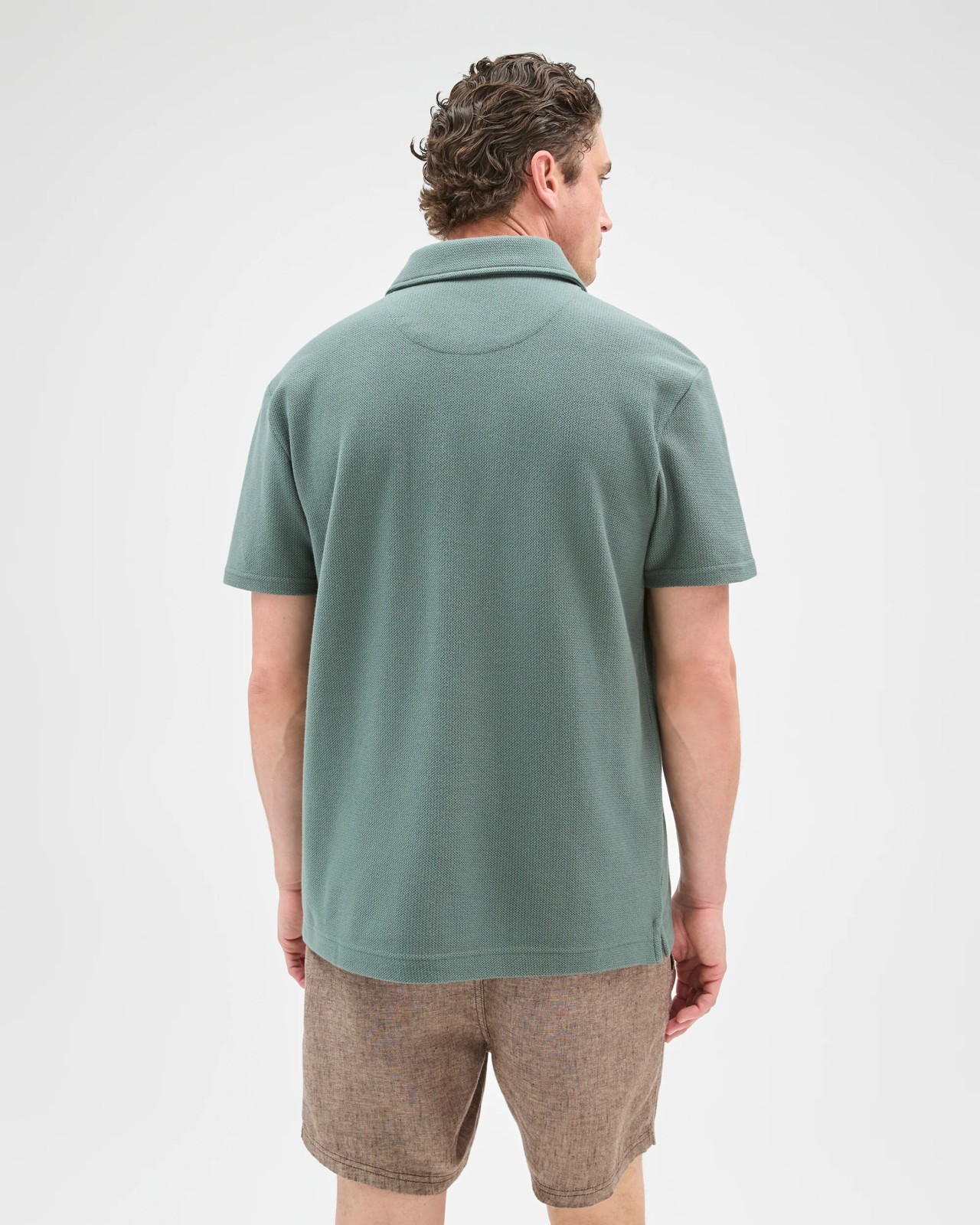Australian Cotton Textured Polo Top - Balsam Green 6 of 6