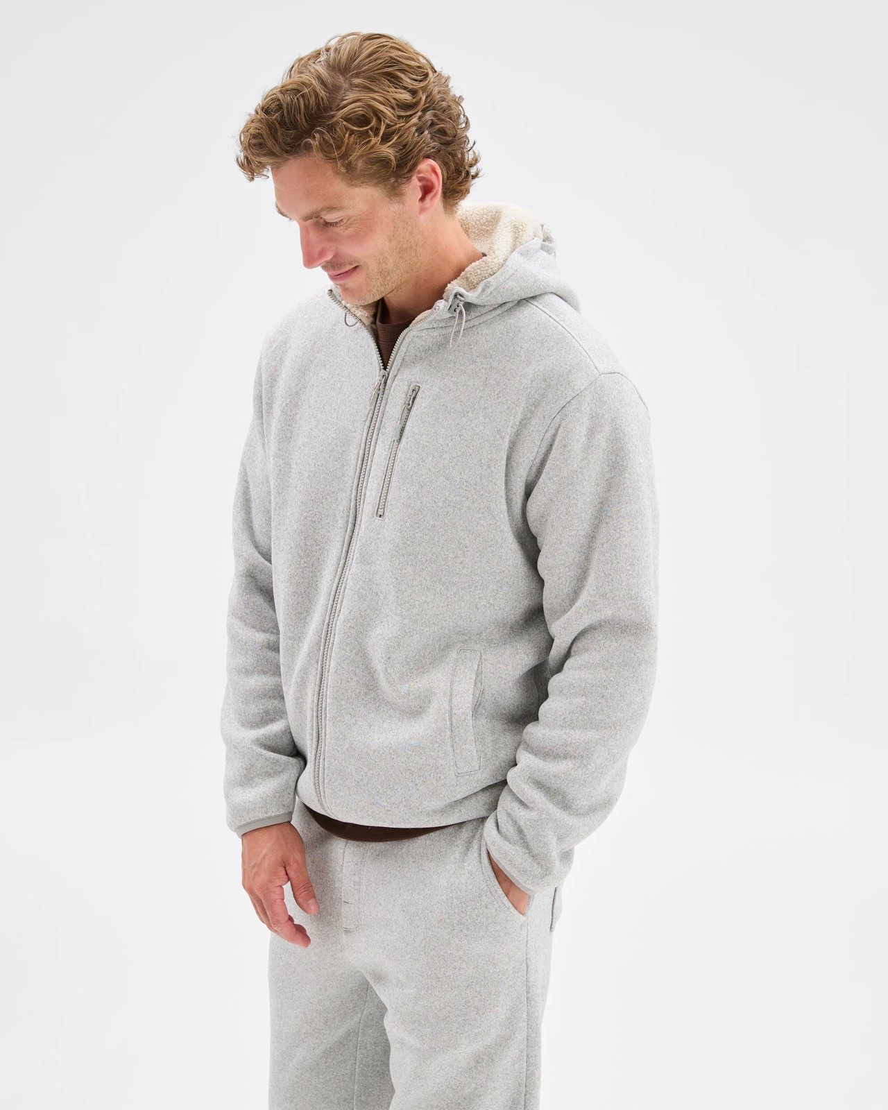 Teddy Lined Zip Through Fleece Hoodie - Grey Marle 4 of 5