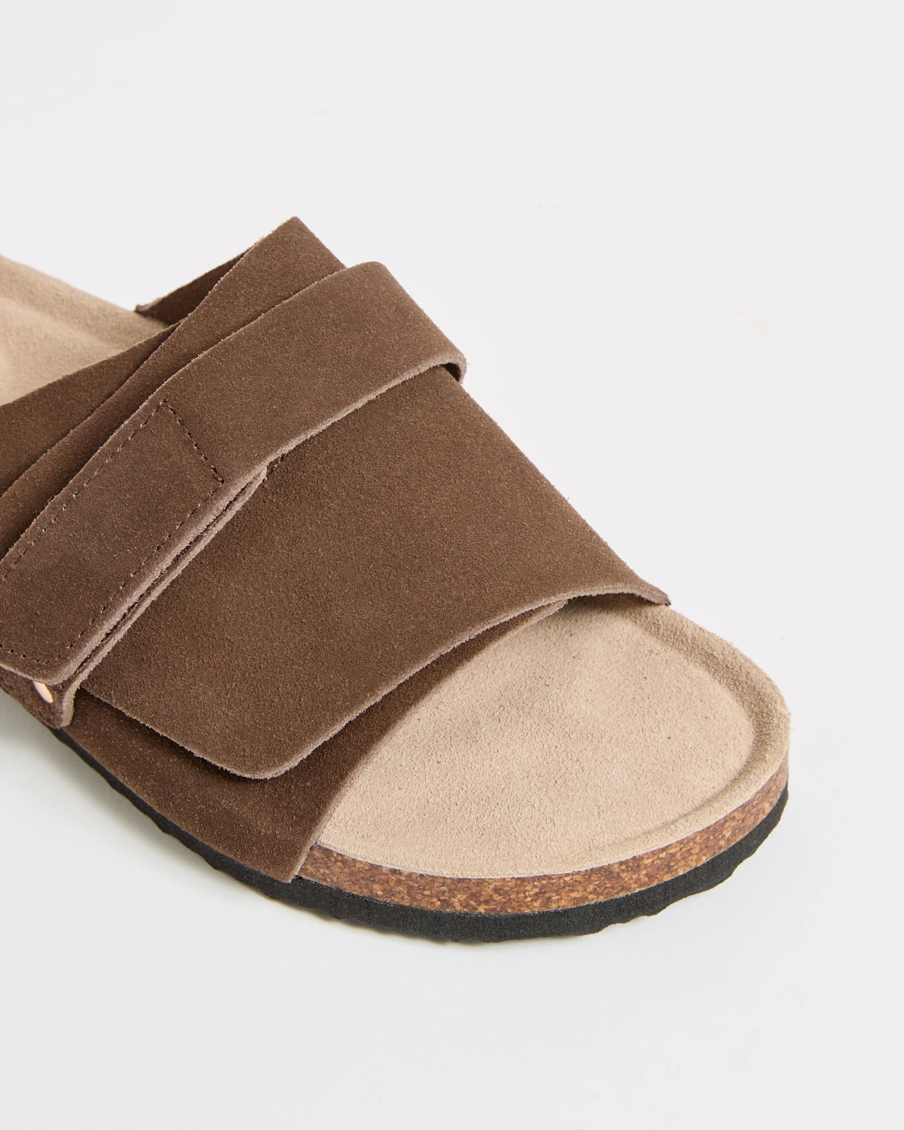 Genuine Suede Leather Moulded Cork Single Wide Strap Sandals - Brown 3 of 3