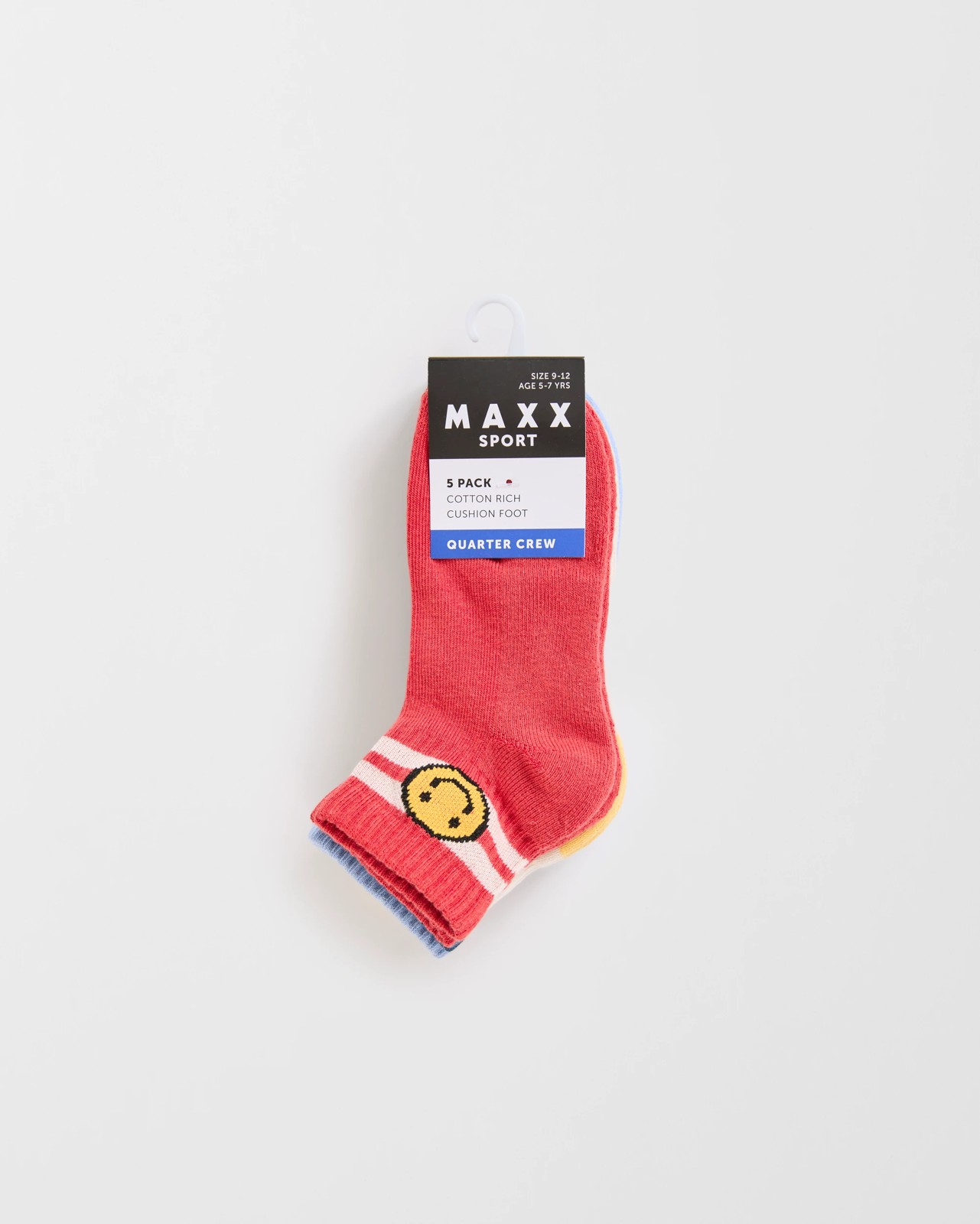 Maxx 5 Pack Boys Rib Quarter Crew Socks - Happy Face 3 of 3