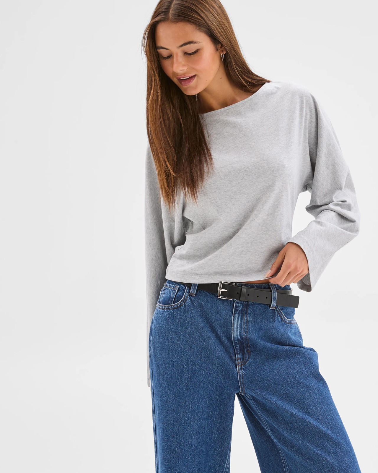 Lily Loves Australian Cotton Cinch In Long Sleeve Top - Grey Marle 3 of 6