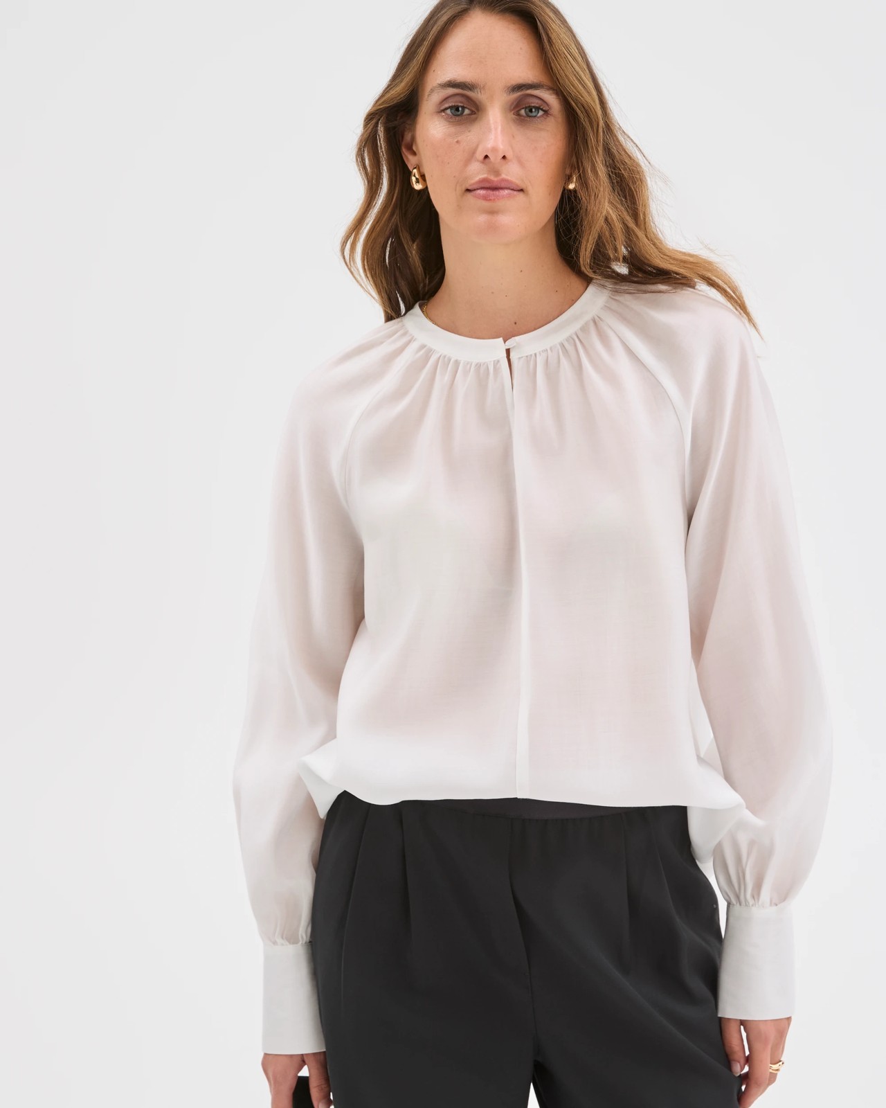 Preview Long Sleeve Tie Cuff Detail Blouse - Cloud Dancer 3 of 6