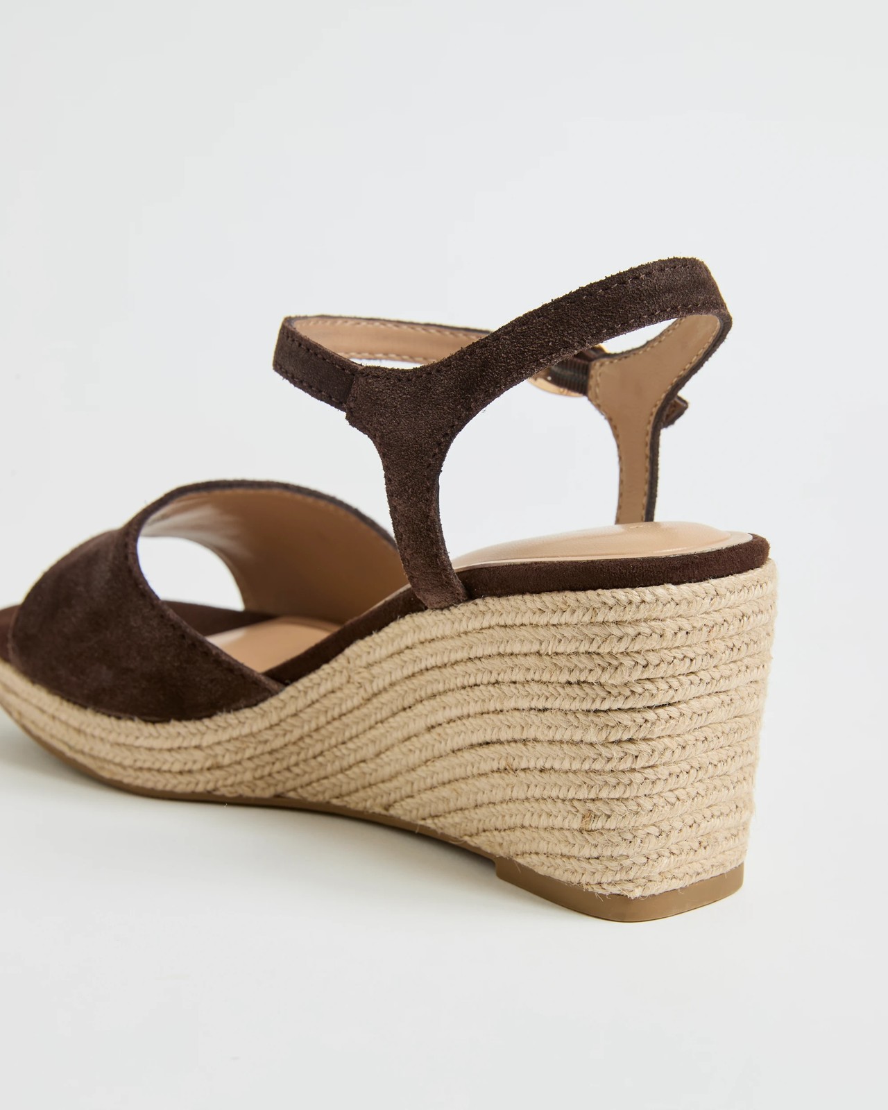 Genuine Suede Leather Espadrille Wedge Sandals - Chocolate Suede 3 of 4