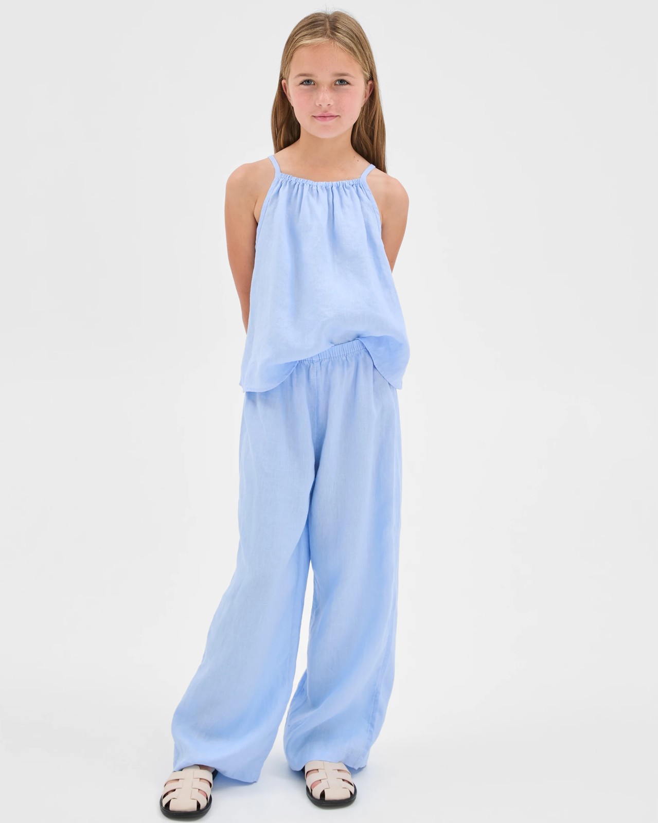 European Linen Wide Leg Pants - Blue 2 of 6