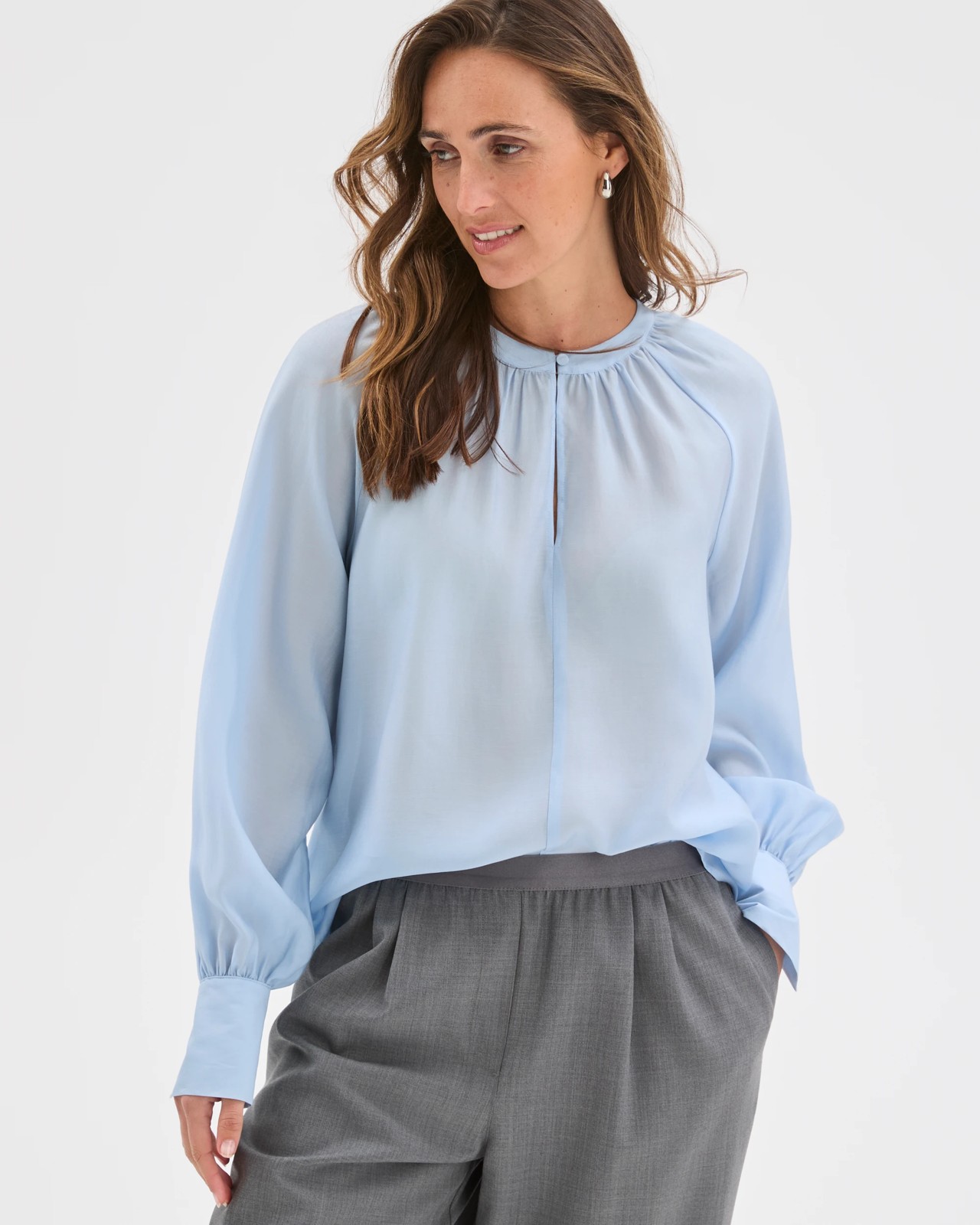 Preview Long Sleeve Tie Cuff Detail Blouse - Blue Mist 3 of 6