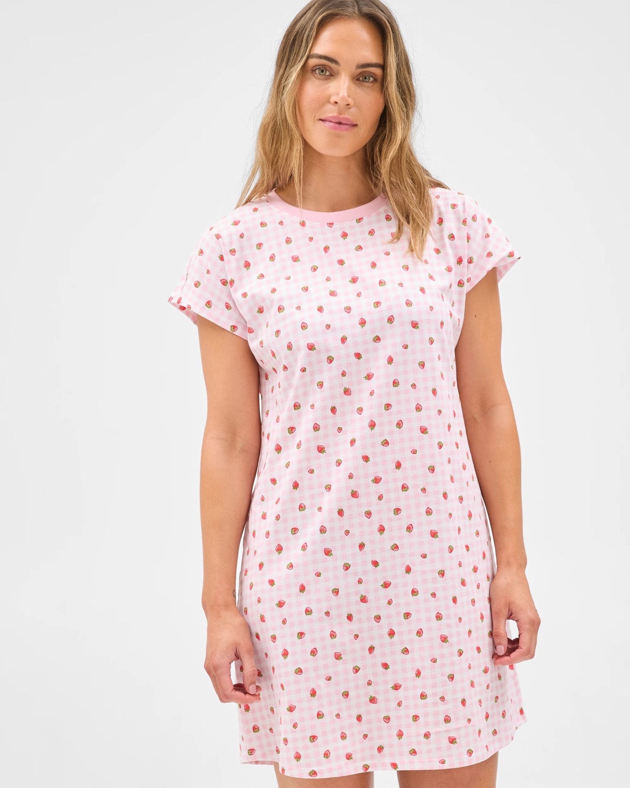 Australian Cotton T-Shirt Nightie - Pink Strawberry 2 of 4