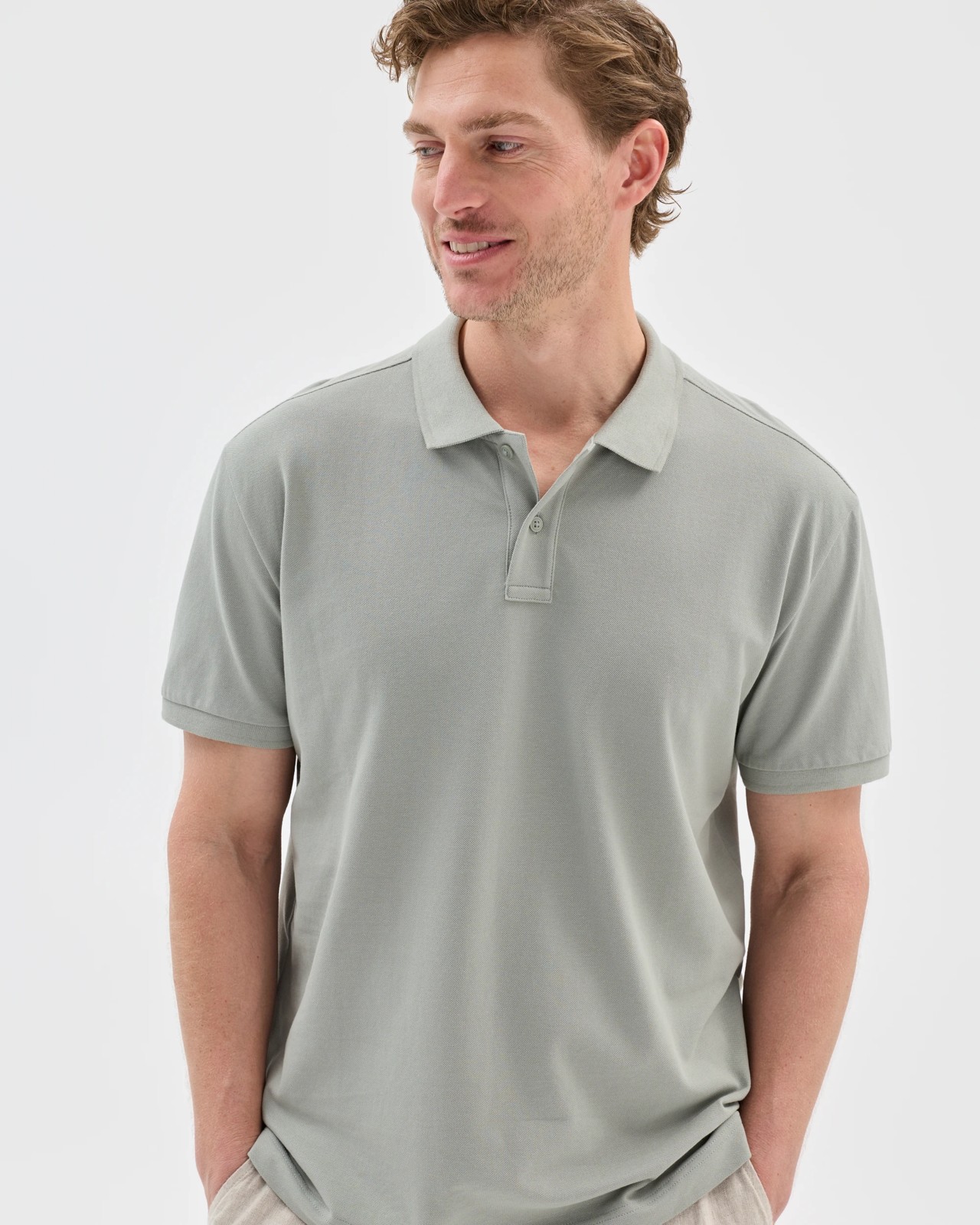 Australian Cotton Short Sleeve Polo Top - Forest Fog 4 of 5