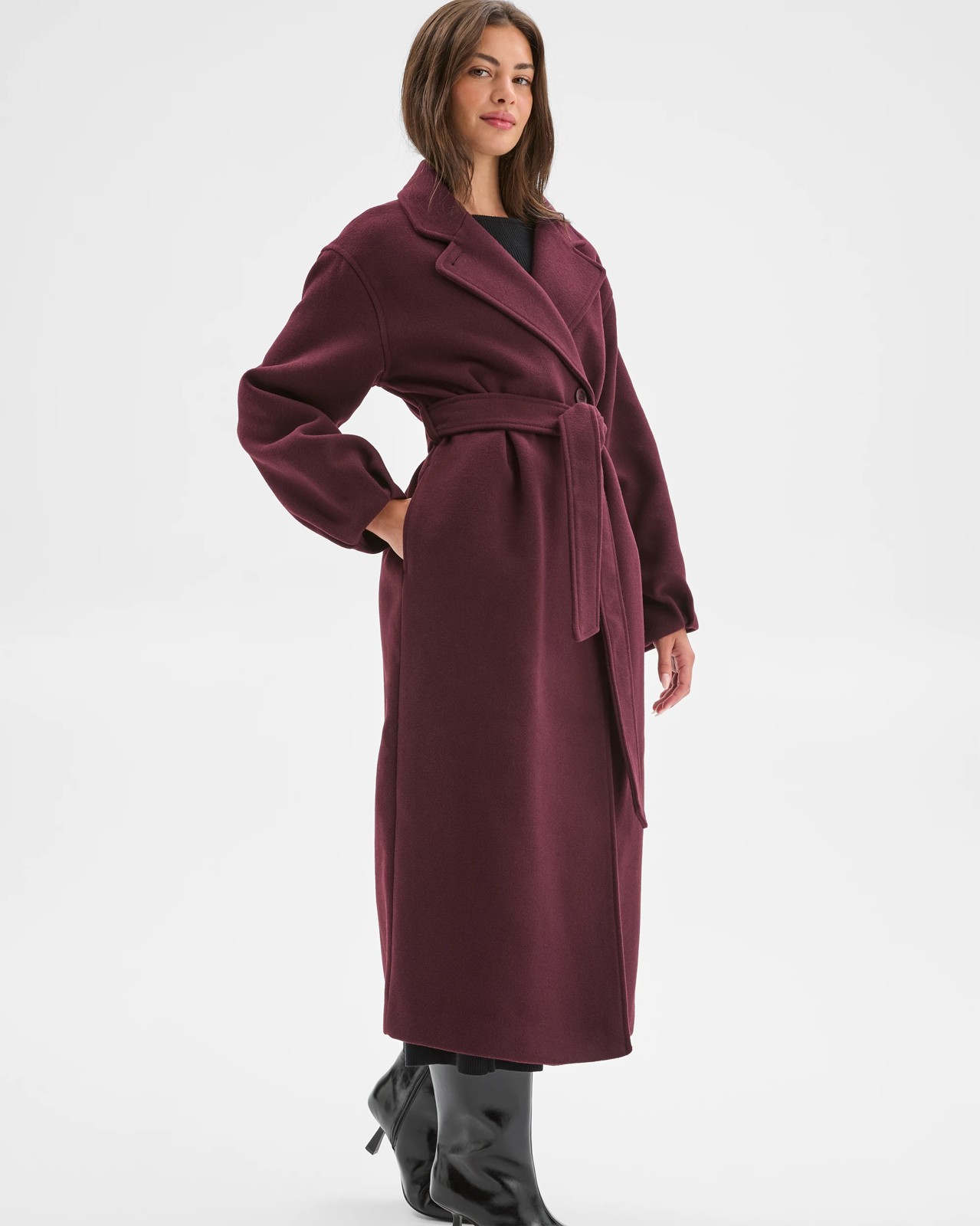 Petites Long Sleeve Wrap Coat 2 of 6