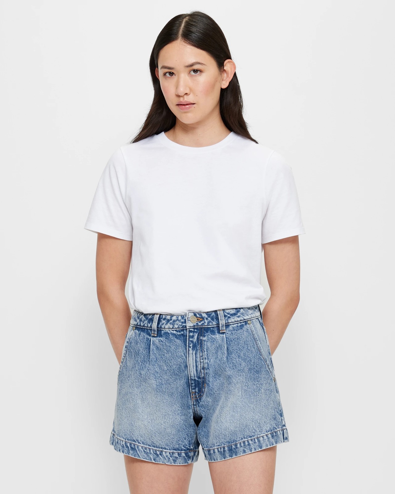 Pleat Front Denim Shorts