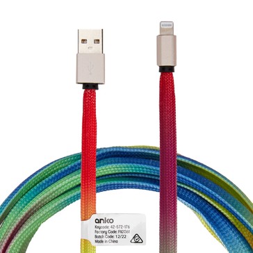 Lightning Cable, 2m Rainbow Rope - Anko