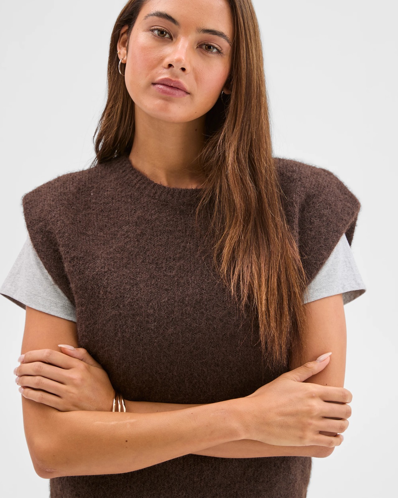 Lily Loves Exaggerated Shoulder Knit Vest - Truffle 6 of 6