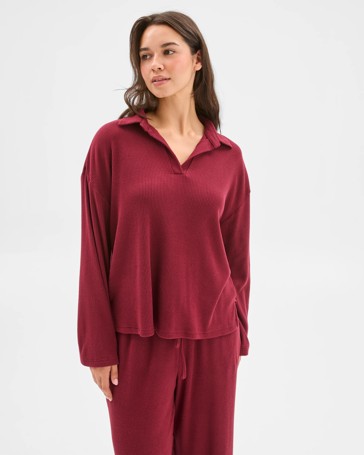 Cosy Rib Notch Collar Top