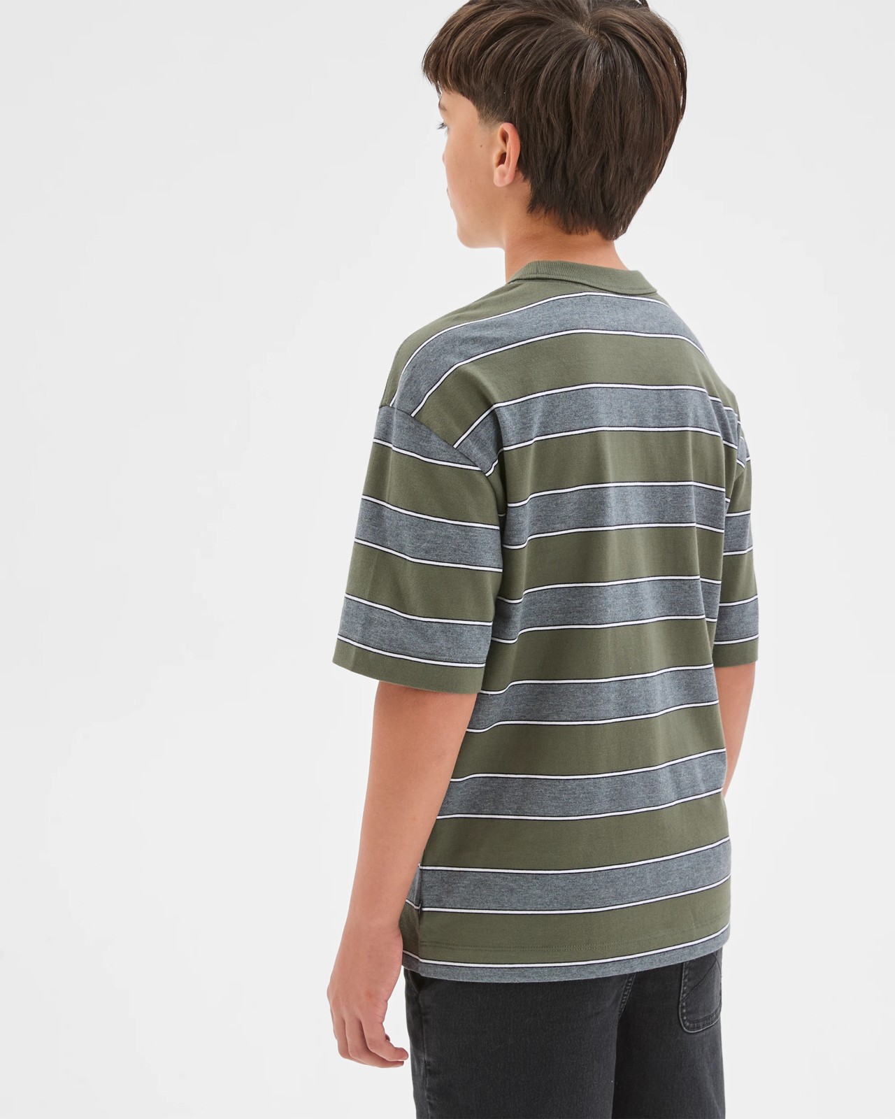 Australian Cotton Oversized Striped T-Shirt - Green 4 of 6