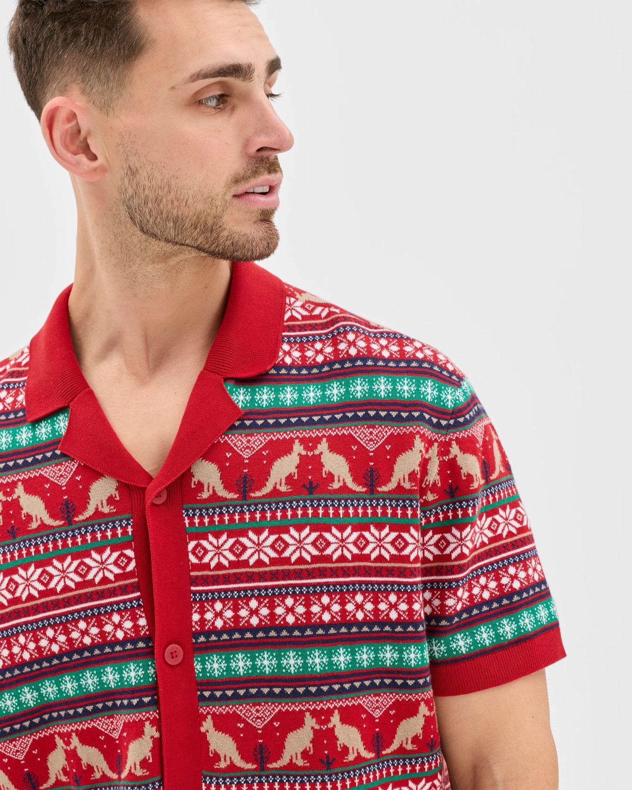 Australian Cotton Christmas Fairisle Knit Shirt - Red 6 of 6