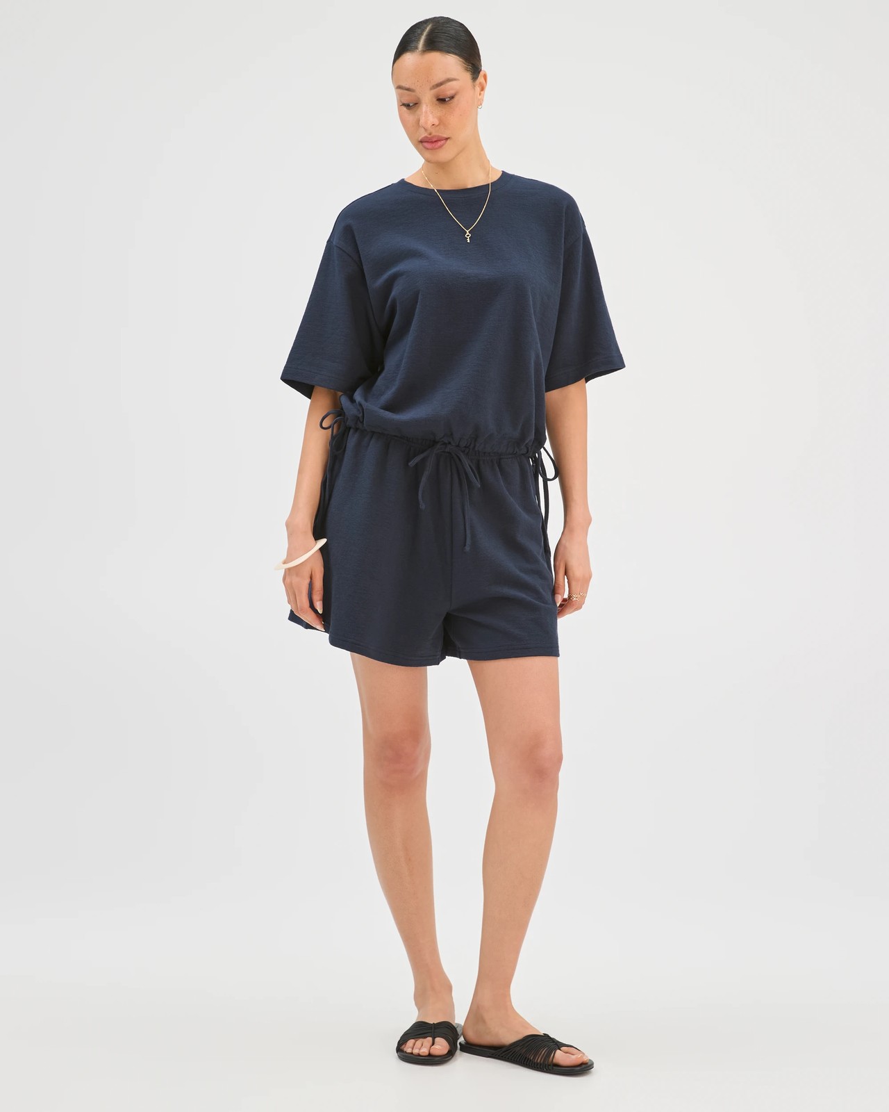 Australian Cotton Textured Tie Hem T-Shirt - Ink Navy 3 of 5