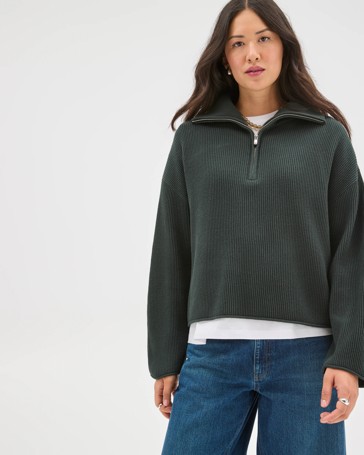 Australian Cotton Blend Zip Collar Sweater